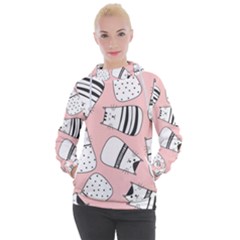 Cute Cats Cartoon Seamless-pattern Women s Hooded Pullover by Vaneshart