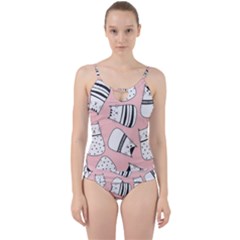 Cute Cats Cartoon Seamless-pattern Cut Out Top Tankini Set by Vaneshart