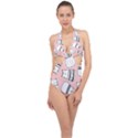 Cute Cats Cartoon Seamless-pattern Halter Front Plunge Swimsuit View1