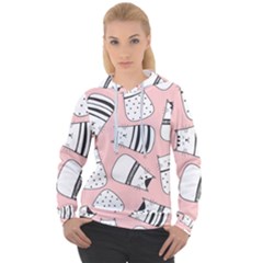 Cute Cats Cartoon Seamless-pattern Women s Overhead Hoodie by Vaneshart