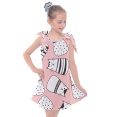 Cute Cats Cartoon Seamless-pattern Kids  Tie Up Tunic Dress by Vaneshart