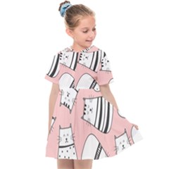 Cute Cats Cartoon Seamless-pattern Kids  Sailor Dress by Vaneshart