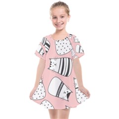 Cute Cats Cartoon Seamless-pattern Kids  Smock Dress by Vaneshart