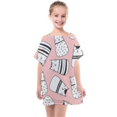 Cute Cats Cartoon Seamless-pattern Kids  One Piece Chiffon Dress by Vaneshart