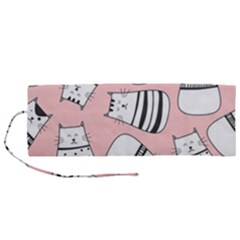 Cute Cats Cartoon Seamless-pattern Roll Up Canvas Pencil Holder (m) by Vaneshart