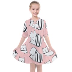 Cute Cats Cartoon Seamless-pattern Kids  All Frills Chiffon Dress by Vaneshart