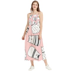 Cute Cats Cartoon Seamless-pattern Boho Sleeveless Summer Dress by Vaneshart