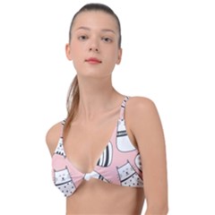 Cute Cats Cartoon Seamless-pattern Knot Up Bikini Top by Vaneshart