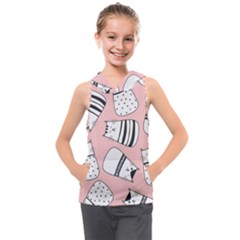 Cute Cats Cartoon Seamless-pattern Kids  Sleeveless Hoodie by Vaneshart