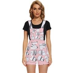 Cute Cats Cartoon Seamless-pattern Short Overalls by Vaneshart