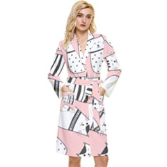 Cute Cats Cartoon Seamless-pattern Long Sleeve Velvet Robe by Vaneshart