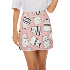 Cute Cats Cartoon Seamless-pattern Mini Front Wrap Skirt by Vaneshart