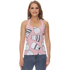 Cute Cats Cartoon Seamless-pattern Basic Halter Top by Vaneshart