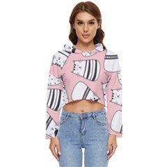 Cute Cats Cartoon Seamless-pattern Women s Lightweight Cropped Hoodie by Vaneshart