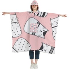 Cute Cats Cartoon Seamless-pattern Women s Hooded Rain Ponchos by Vaneshart