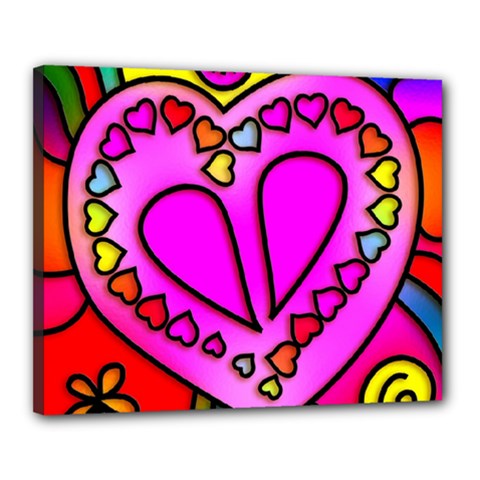 Stained Glass Love Heart Canvas 20  X 16  (stretched) by Vaneshart