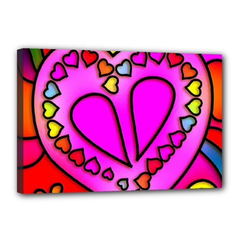 Stained Glass Love Heart Canvas 18  X 12  (stretched) by Vaneshart