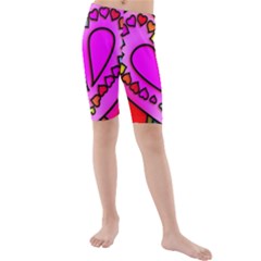 Stained Glass Love Heart Kids  Mid Length Swim Shorts by Vaneshart