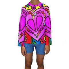 Stained Glass Love Heart Kids  Long Sleeve Swimwear by Vaneshart