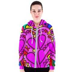 Stained Glass Love Heart Women s Zipper Hoodie by Vaneshart