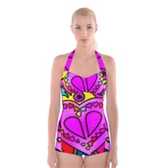 Stained Glass Love Heart Boyleg Halter Swimsuit  by Vaneshart