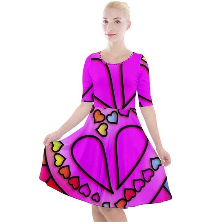 Stained Glass Love Heart Quarter Sleeve A-Line Dress