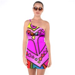 Stained Glass Love Heart One Shoulder Ring Trim Bodycon Dress by Vaneshart