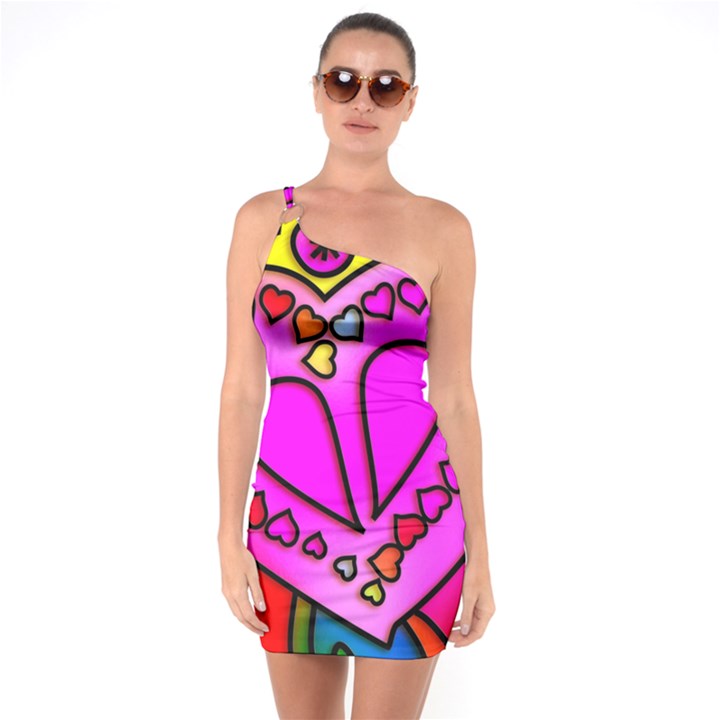 Stained Glass Love Heart One Shoulder Ring Trim Bodycon Dress