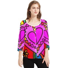 Stained Glass Love Heart Chiffon Quarter Sleeve Blouse by Vaneshart