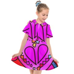 Stained Glass Love Heart Kids  Short Sleeve Shirt Dress by Vaneshart