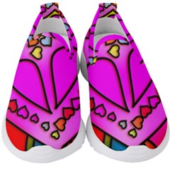 Stained Glass Love Heart Kids  Slip On Sneakers by Vaneshart