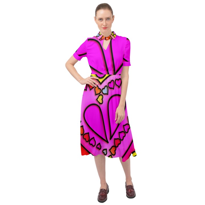 Stained Glass Love Heart Keyhole Neckline Chiffon Dress