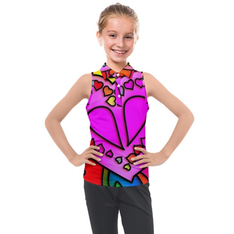 Stained Glass Love Heart Kids  Sleeveless Polo Tee by Vaneshart