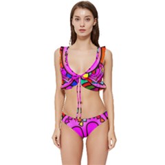 Stained Glass Love Heart Low Cut Ruffle Edge Bikini Set by Vaneshart