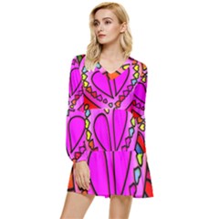 Stained Glass Love Heart Tiered Long Sleeve Mini Dress by Vaneshart