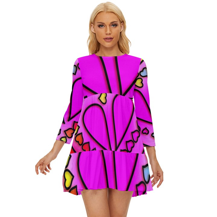 Stained Glass Love Heart Long Sleeve Babydoll Dress