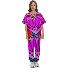 Stained Glass Love Heart Kids  Tee And Pants Sports Set by Vaneshart