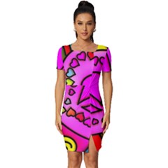 Stained Glass Love Heart Fitted Knot Split End Bodycon Dress