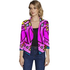 Stained Glass Love Heart Women s Casual 3/4 Sleeve Spring Jacket by Vaneshart