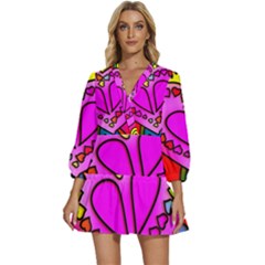 Stained Glass Love Heart V-neck Placket Mini Dress by Vaneshart