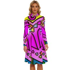 Stained Glass Love Heart Long Sleeve Shirt Collar A-line Dress by Vaneshart