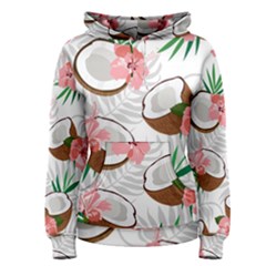 Seamless Pattern Coconut Piece Palm Leaves With Pink Hibiscus Women s Pullover Hoodie by Vaneshart