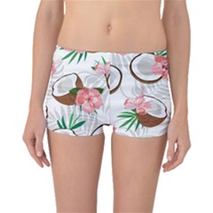 Seamless Pattern Coconut Piece Palm Leaves With Pink Hibiscus Boyleg Bikini Bottoms by Vaneshart