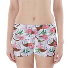 Seamless Pattern Coconut Piece Palm Leaves With Pink Hibiscus Boyleg Bikini Wrap Bottoms by Vaneshart