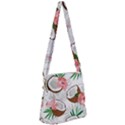 Seamless Pattern Coconut Piece Palm Leaves With Pink Hibiscus Zipper Messenger Bag View1