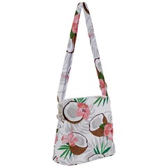 Seamless Pattern Coconut Piece Palm Leaves With Pink Hibiscus Zipper Messenger Bag by Vaneshart