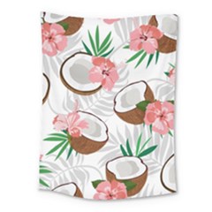 Seamless Pattern Coconut Piece Palm Leaves With Pink Hibiscus Medium Tapestry by Vaneshart