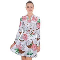 Seamless Pattern Coconut Piece Palm Leaves With Pink Hibiscus Long Sleeve Panel Dress by Vaneshart