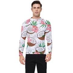 Seamless Pattern Coconut Piece Palm Leaves With Pink Hibiscus Men s Long Sleeve Rash Guard by Vaneshart