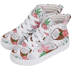 Seamless Pattern Coconut Piece Palm Leaves With Pink Hibiscus Kids  Hi-top Skate Sneakers by Vaneshart